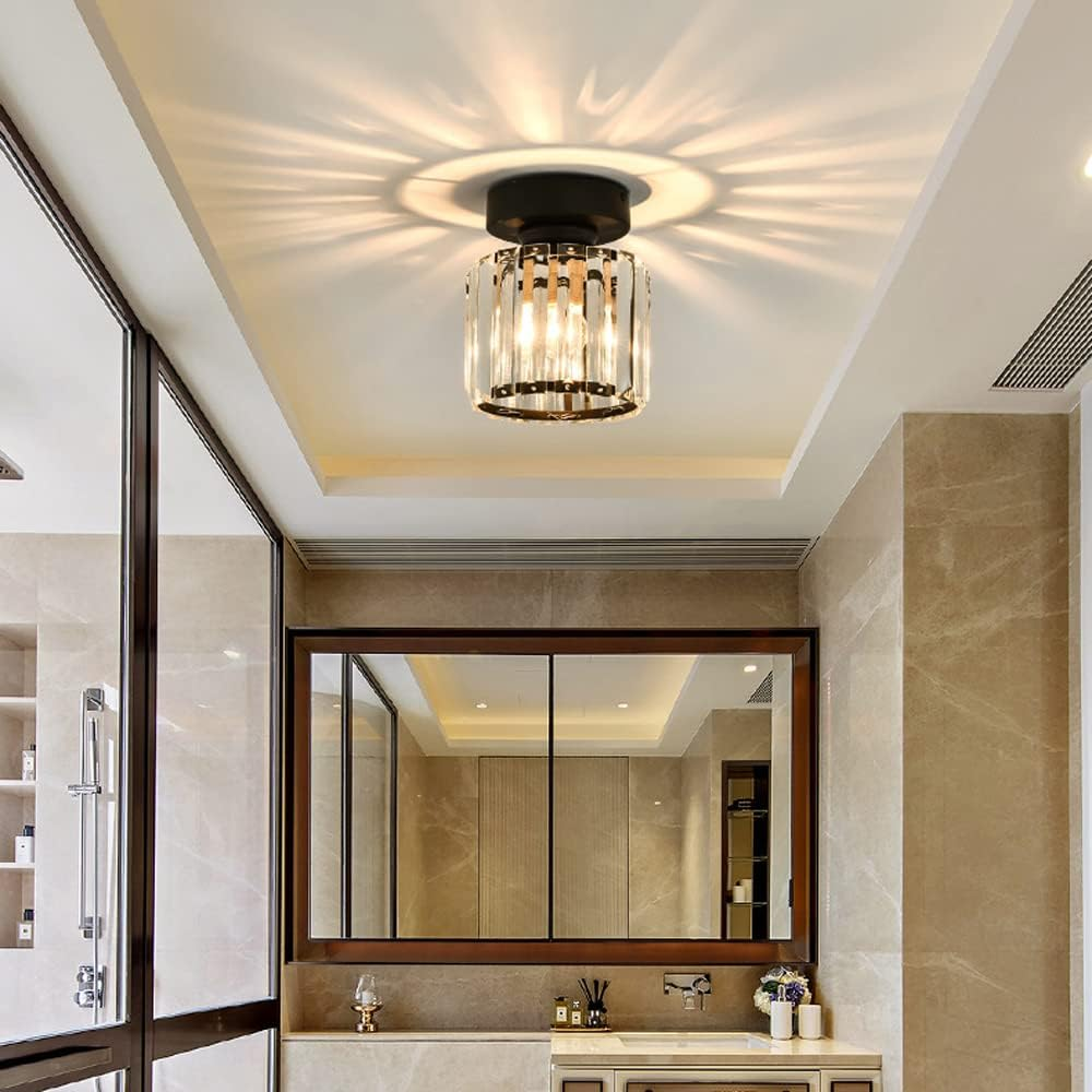Crystal Flush Ceiling Light | Modern Square or Round Hallway Light
