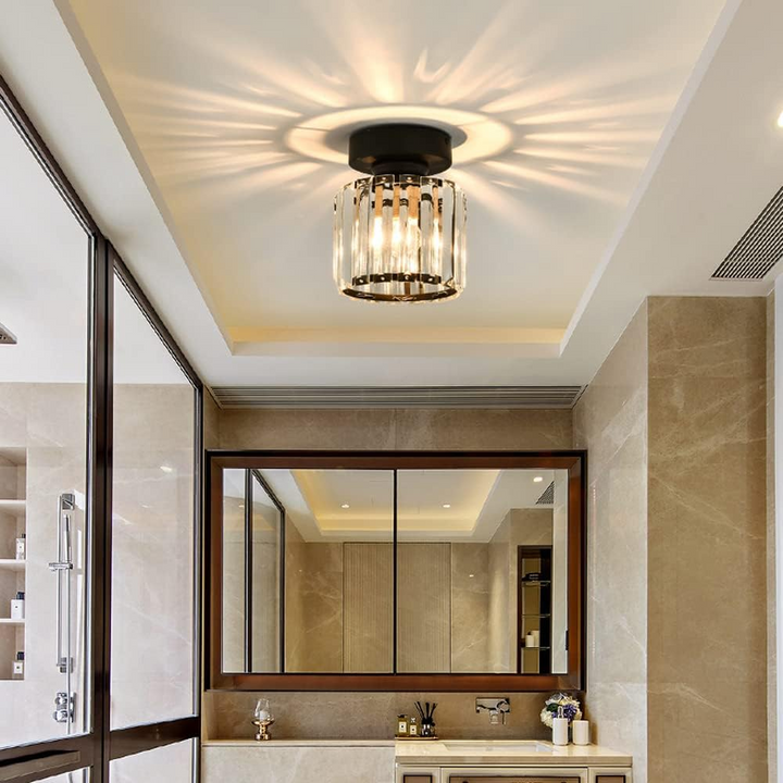 Crystal Flush Ceiling Light | Modern Square or Round Hallway Light