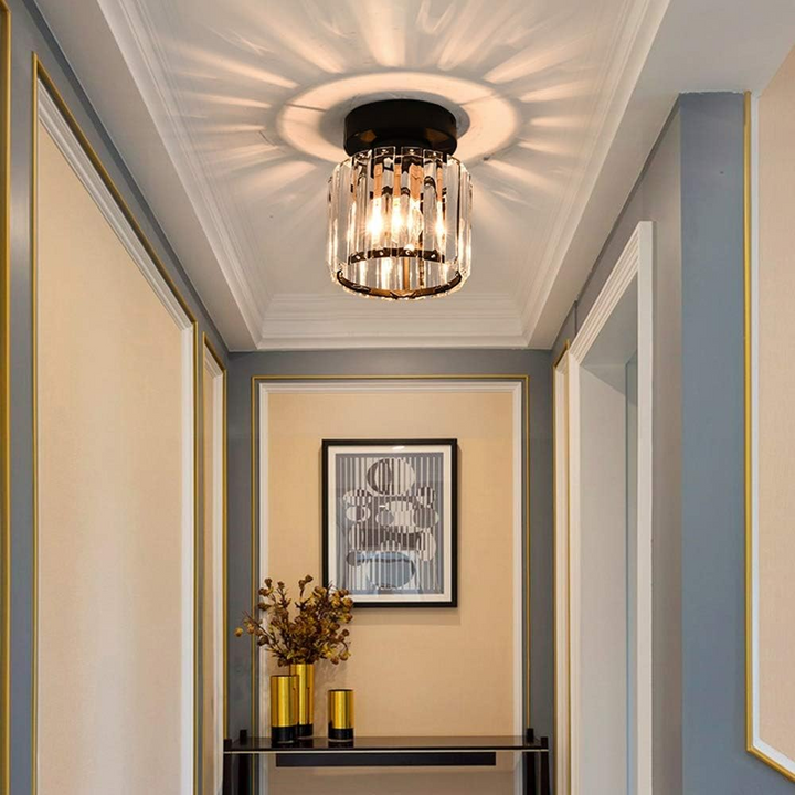 Crystal Flush Ceiling Light | Modern Square or Round Hallway Light