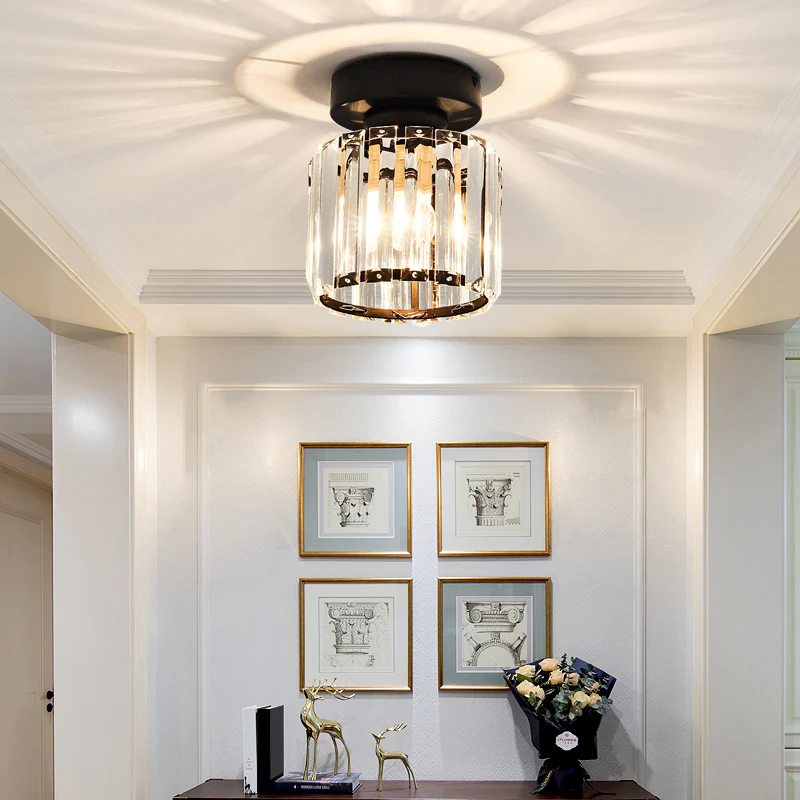 Crystal Flush Ceiling Light | Modern Square or Round Hallway Light