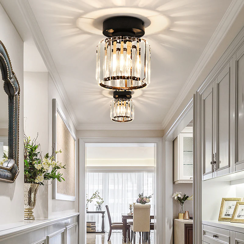 Crystal Flush Ceiling Light | Modern Square or Round Hallway Light