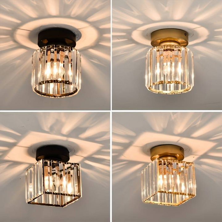 Crystal Flush Ceiling Light | Modern Square or Round Hallway Light