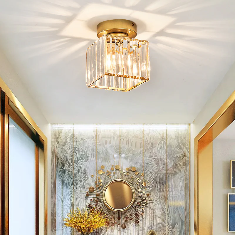 Crystal Flush Ceiling Light | Modern Square or Round Hallway Light