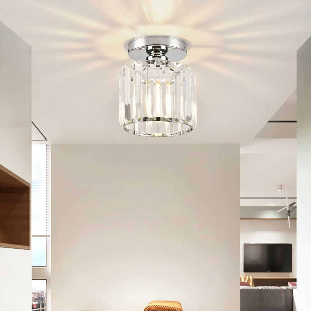 Crystal Flush Ceiling Light | Modern Square or Round Hallway Light