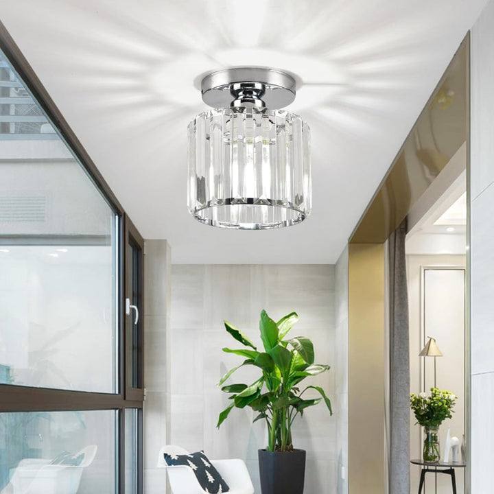 Crystal Flush Ceiling Light | Modern Square or Round Hallway Light