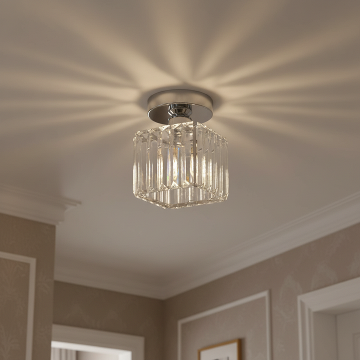 Crystal Flush Ceiling Light | Modern Square or Round Hallway Light