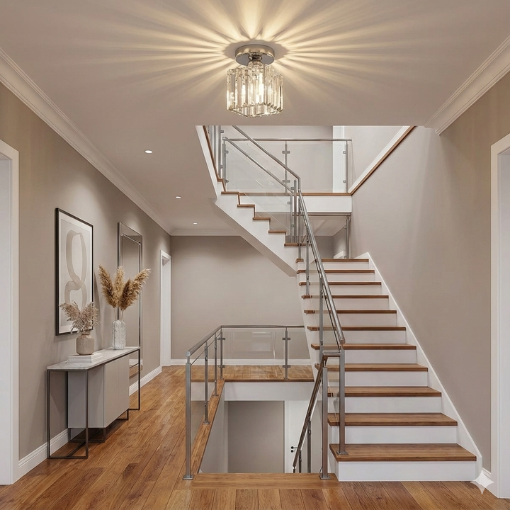 Crystal Flush Ceiling Light | Modern Square or Round Hallway Light