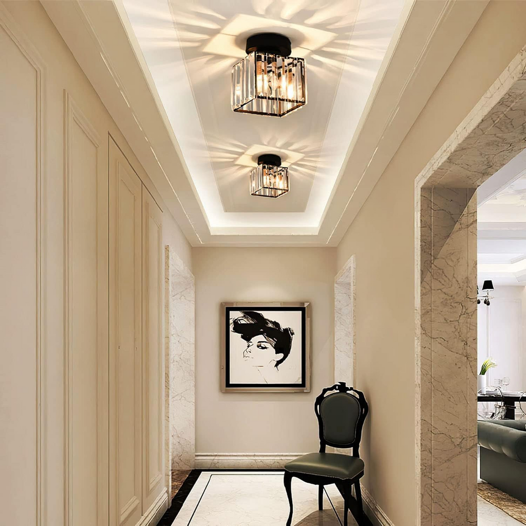 Crystal Flush Ceiling Light | Modern Square or Round Hallway Light