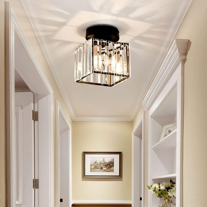 Crystal Flush Ceiling Light | Modern Square or Round Hallway Light