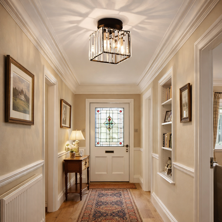 Crystal Flush Ceiling Light | Modern Square or Round Hallway Light