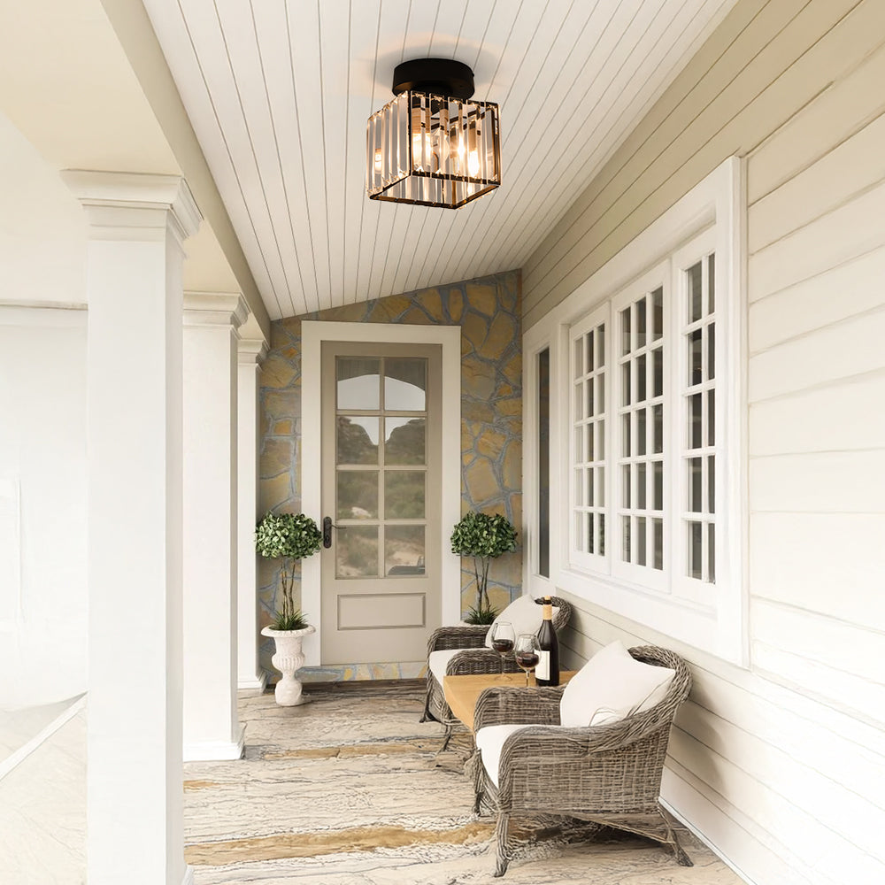 Crystal Flush Ceiling Light | Modern Square or Round Hallway Light