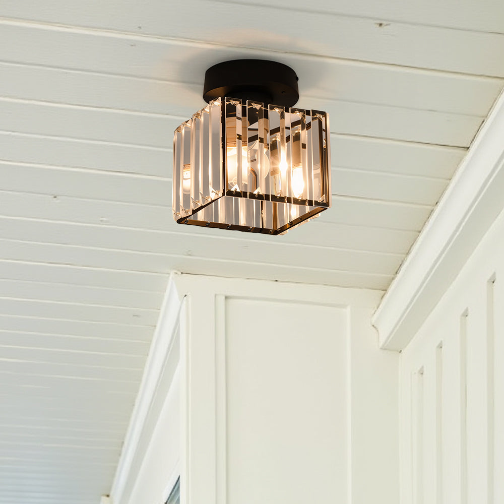 Crystal Flush Ceiling Light | Modern Square or Round Hallway Light
