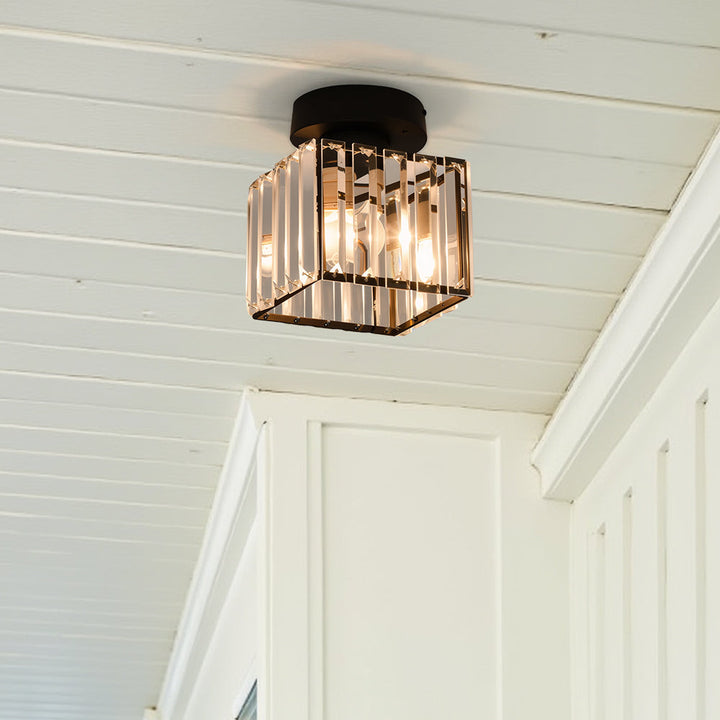 Crystal Flush Ceiling Light | Modern Square or Round Hallway Light