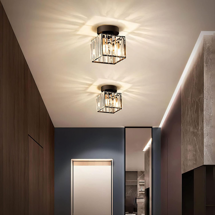 Crystal Flush Ceiling Light | Modern Square or Round Hallway Light