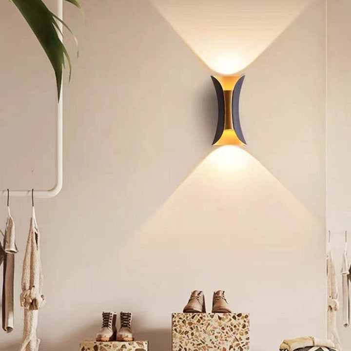 Curved Up Down Outdoor Wall Light in Black and Gold