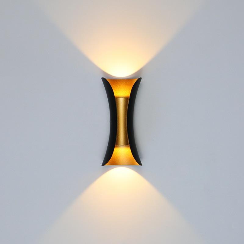 Curved Up Down Outdoor Wall Light in Black and Gold