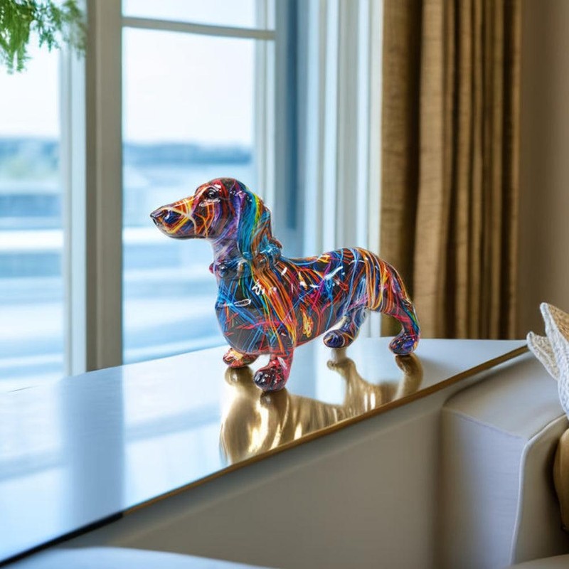 Decorative Dachshund Statue - Multicolor Graffiti Pattern