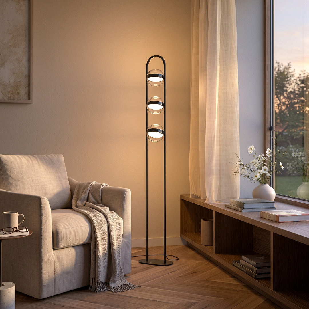Dimmable LED Floor Lamp - Three Glass Spheres