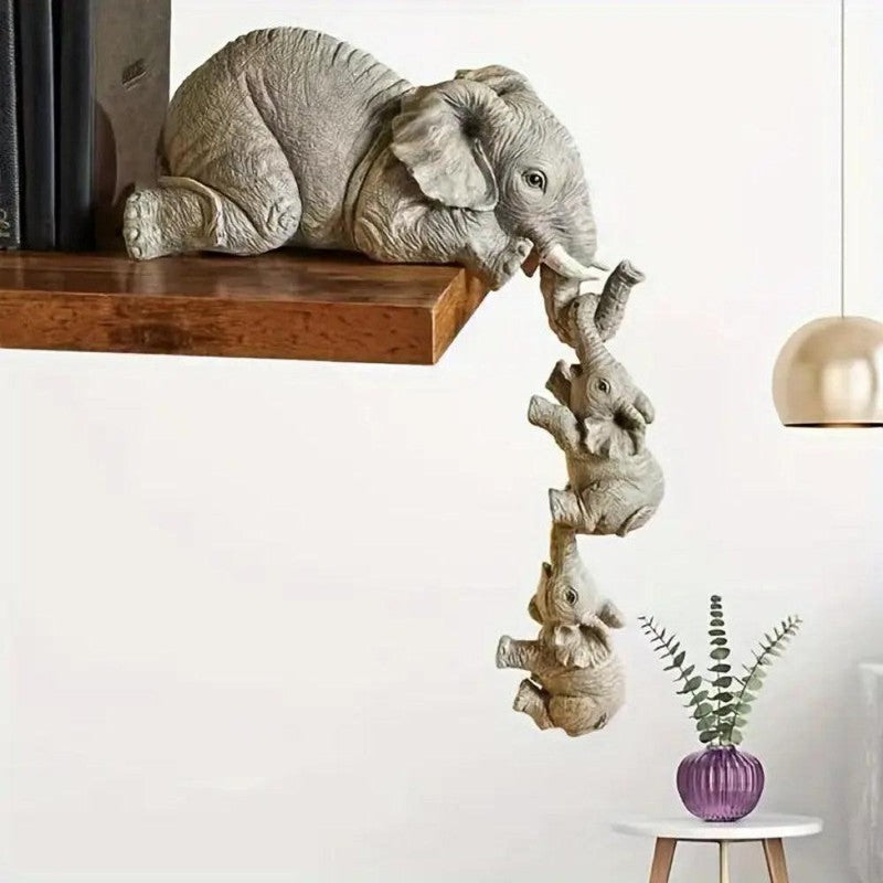 Elephant Figurine Set - Three Piece Shelf-Sitter Statue