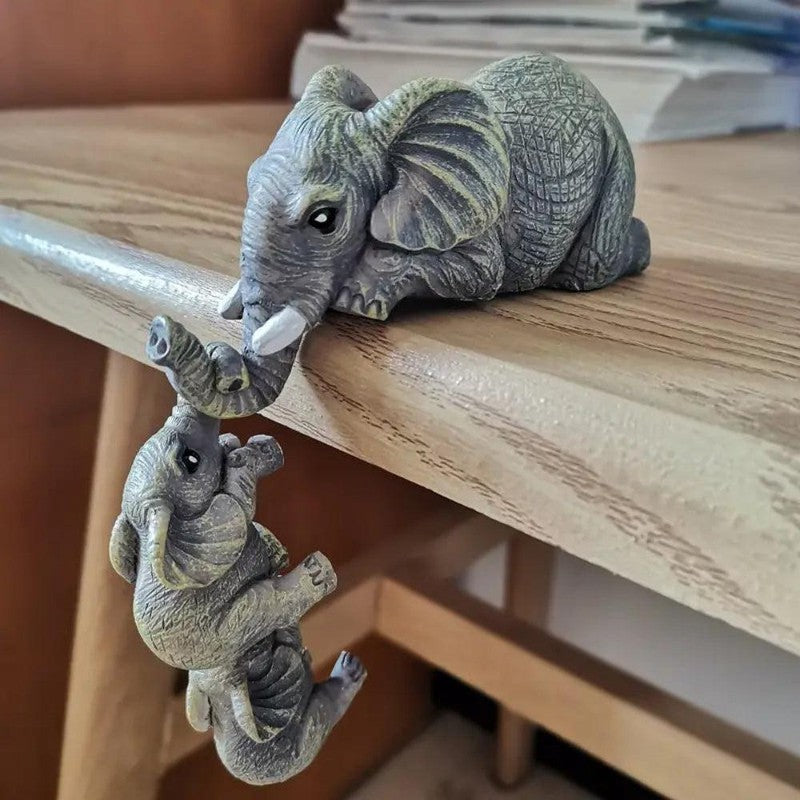 Elephant Figurine Set - Three Piece Shelf-Sitter Statue
