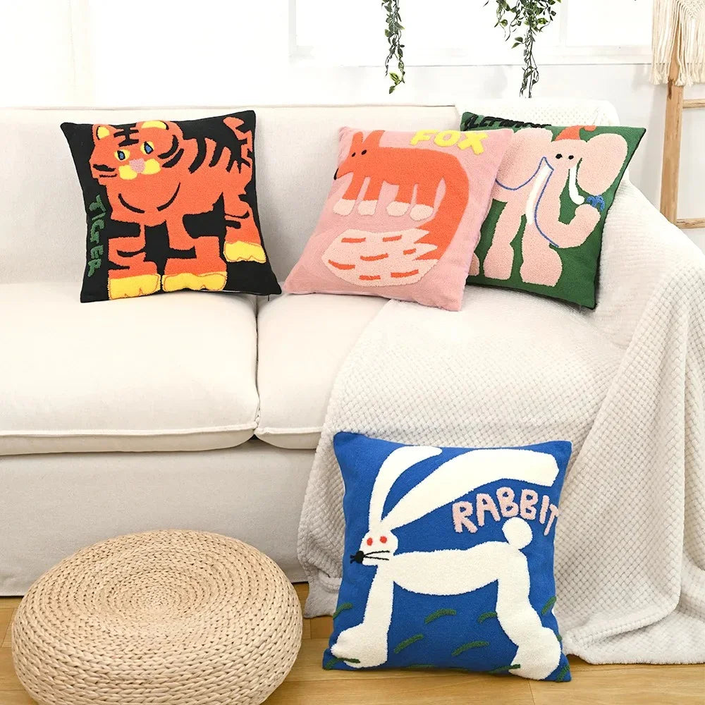 Embroidered Animal Cushion Cover | Playful Nordic Sofa Cushion Cover