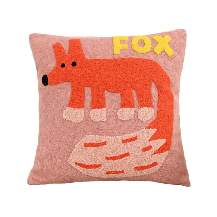 Embroidered Animal Cushion Cover in Fox