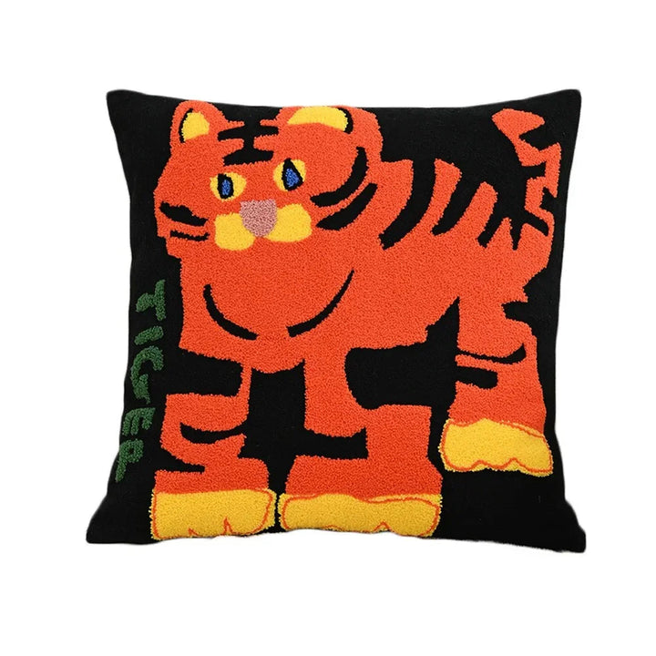 Embroidered Animal Cushion Cover in Tiger