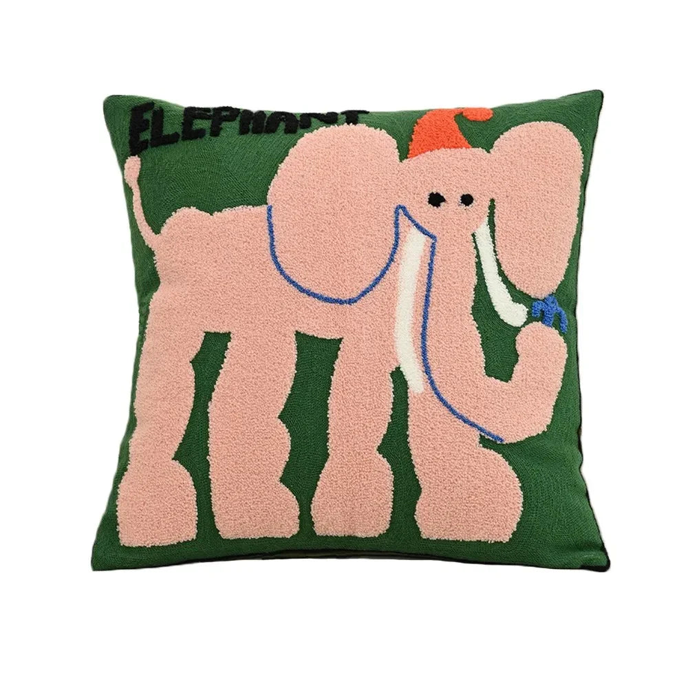 Embroidered Animal Cushion Cover in Elephant