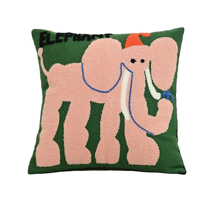 Embroidered Animal Cushion Cover in Elephant