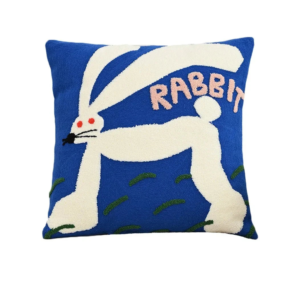 Embroidered Animal Cushion Cover in Rabbit