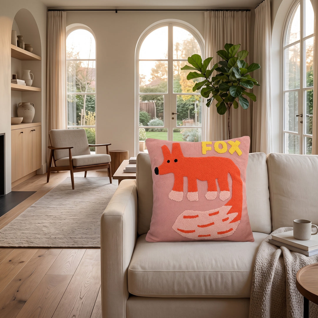 Embroidered Animal Cushion Cover styled in a home interior