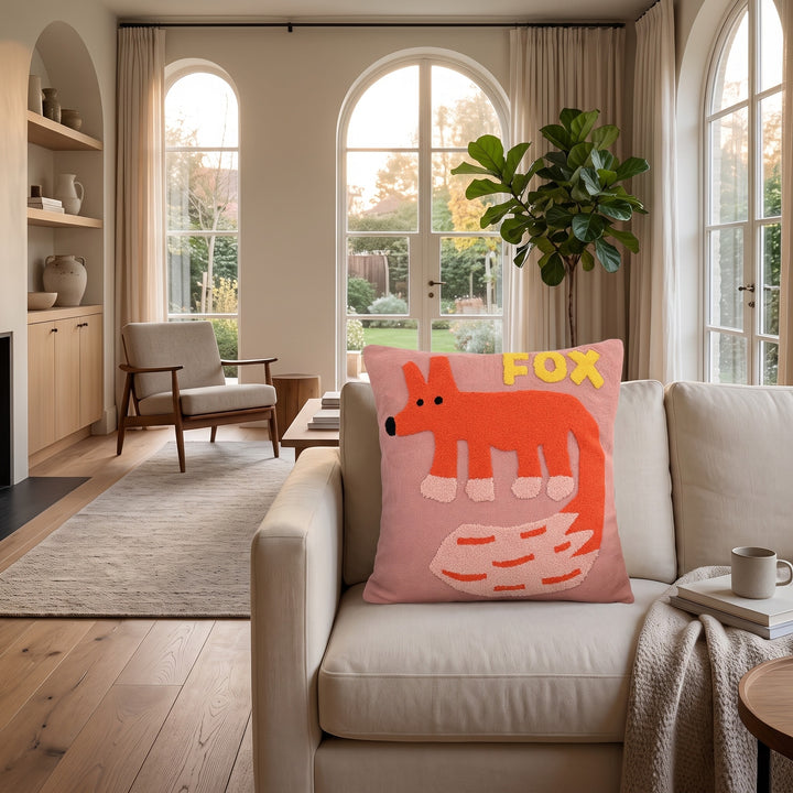 Embroidered Animal Cushion Cover styled in a home interior