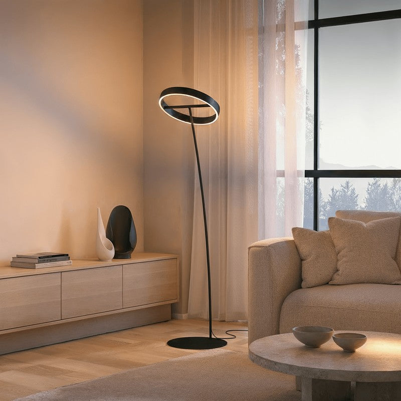 Floor Lamp - Circular LED Light Ring with Dimmable Functionality