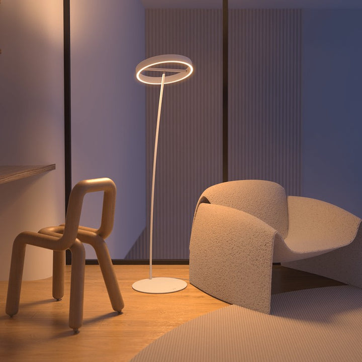 Floor Lamp - Circular LED Light Ring with Dimmable Functionality