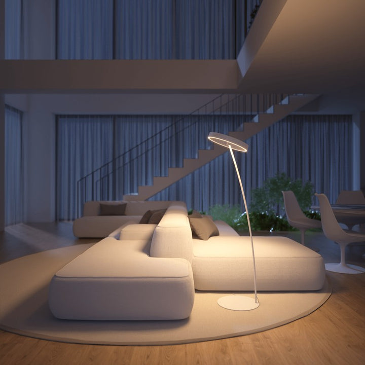 Floor Lamp - Circular LED Light Ring with Dimmable Functionality