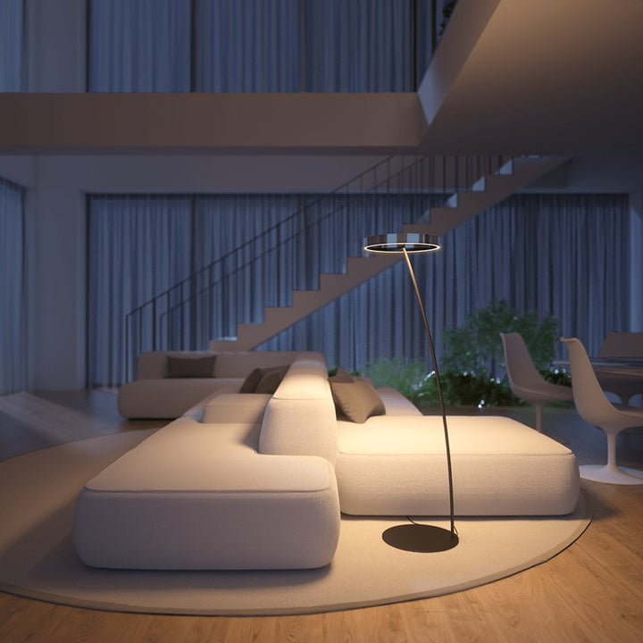 Floor Lamp - Circular LED Light Ring with Dimmable Functionality