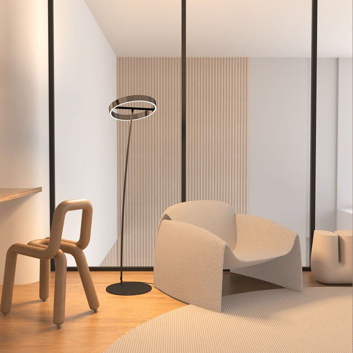 Floor Lamp - Circular LED Light Ring with Dimmable Functionality