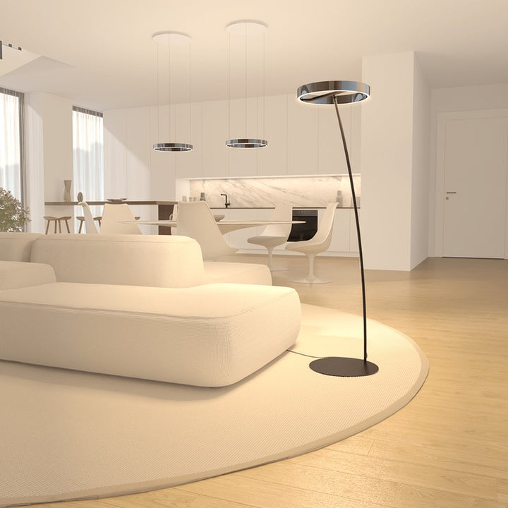 Floor Lamp - Circular LED Light Ring with Dimmable Functionality