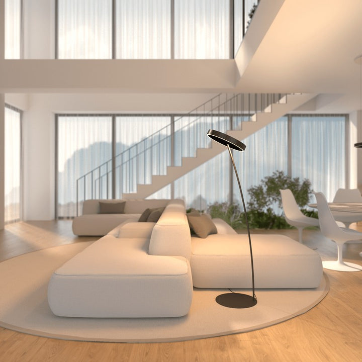 Floor Lamp - Circular LED Light Ring with Dimmable Functionality