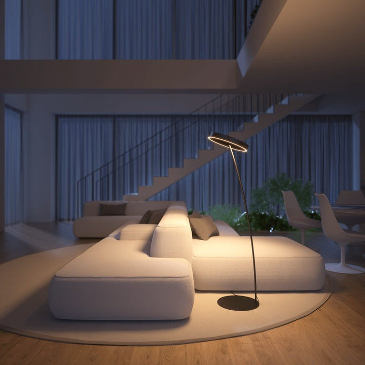 Floor Lamp - Circular LED Light Ring with Dimmable Functionality