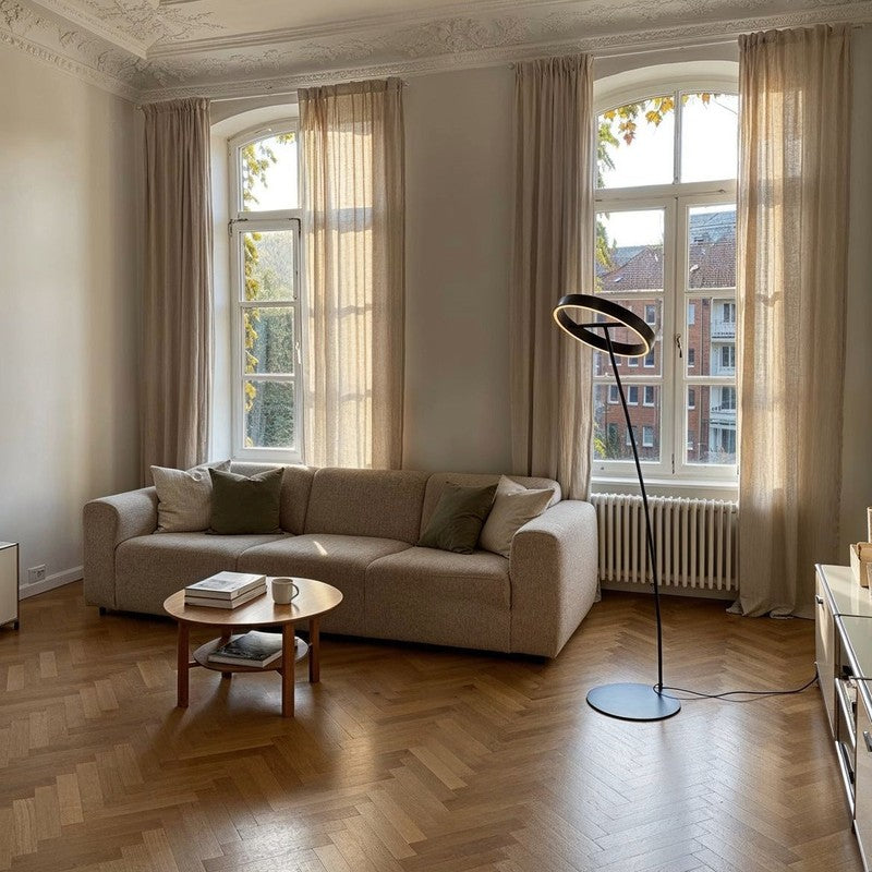 Floor Lamp - Circular LED Light Ring with Dimmable Functionality
