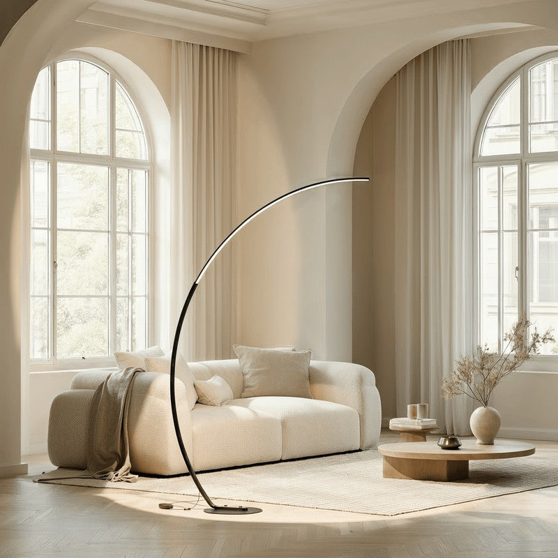 Floor Lamp with Arc - Integrated LED and Dimmer Foot Switch