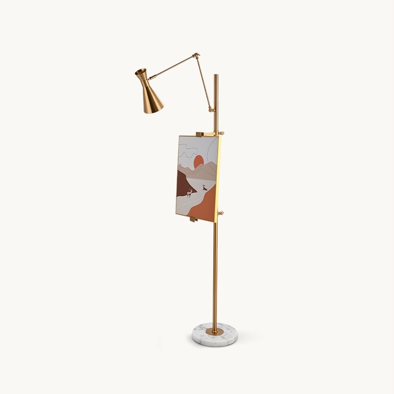 Floor Lamp with Articulating Arm - Gold and White Marble
