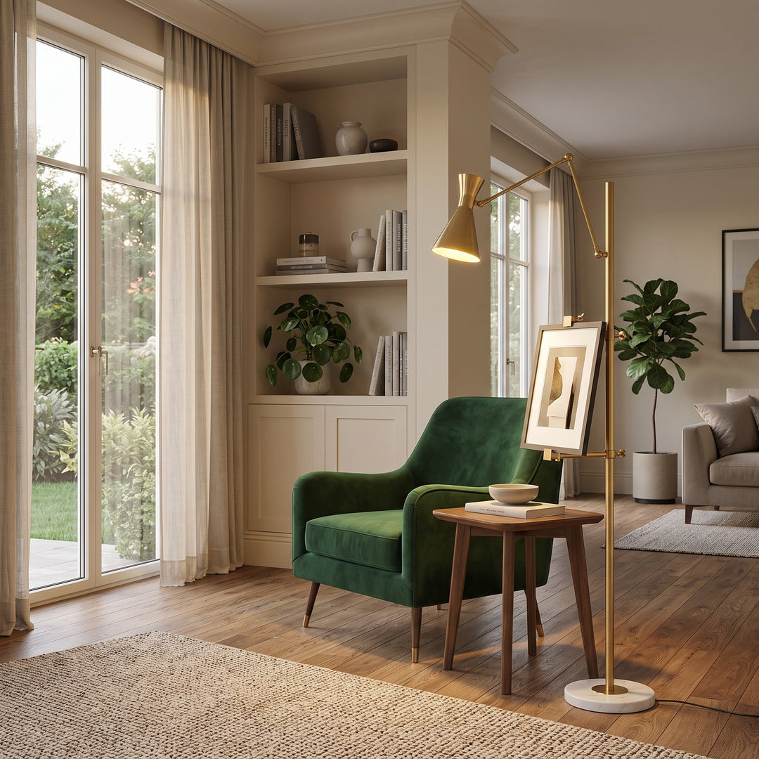 Floor Lamp with Articulating Arm - Gold and White Marble