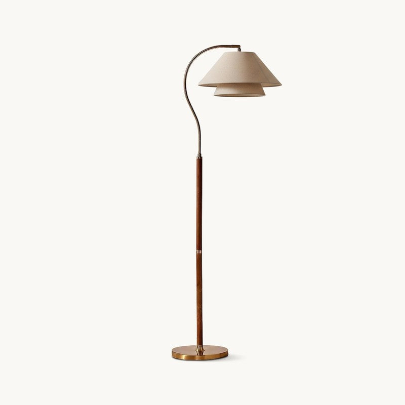 Floor Lamp with Curved Arc and Double-Tiered Shade