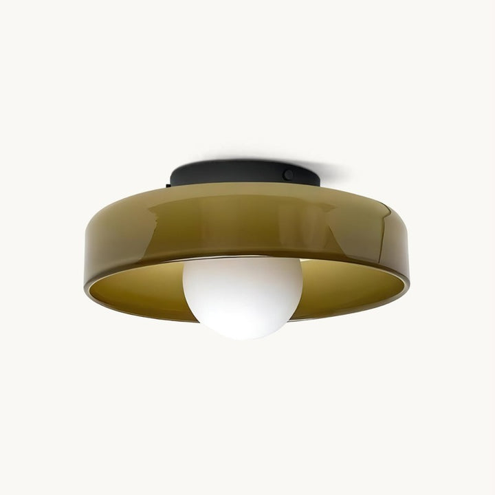 Flush-Mount Ceiling Lamp - Disc-Shaped Shade with Globe Bulb