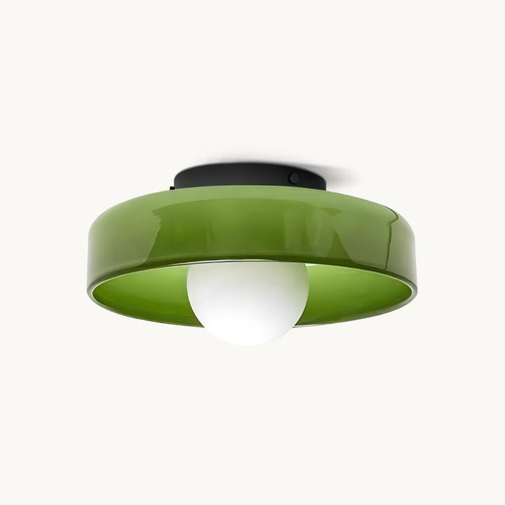 Flush-Mount Ceiling Lamp - Disc-Shaped Shade with Globe Bulb