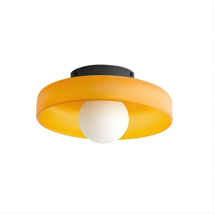 Flush-Mount Ceiling Lamp - Disc-Shaped Shade with Globe Bulb