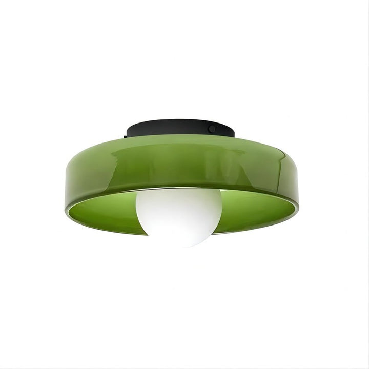 Flush-Mount Ceiling Lamp - Disc-Shaped Shade with Globe Bulb