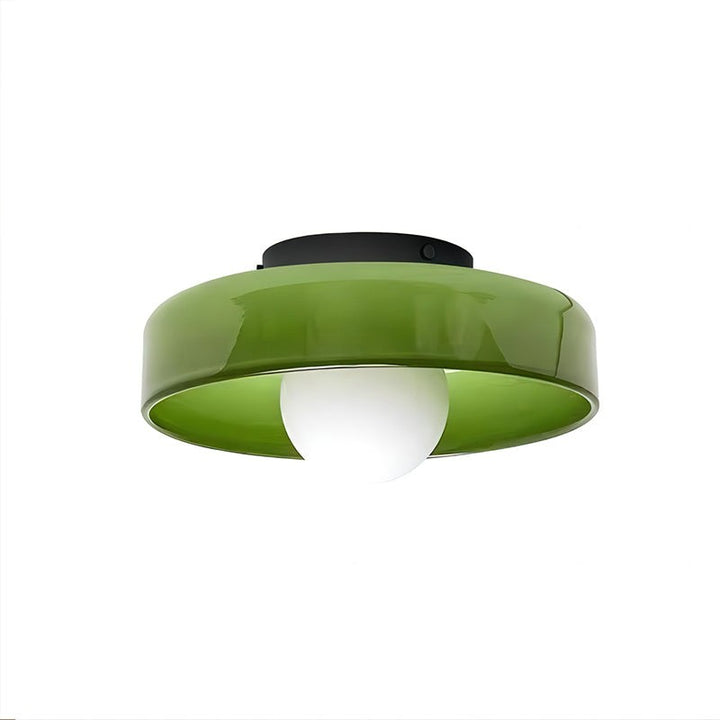 Flush-Mount Ceiling Lamp - Disc-Shaped Shade with Globe Bulb
